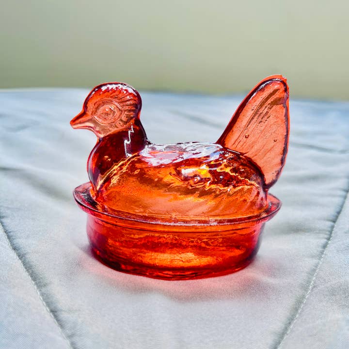 Kitchen One - Wholesale Decorative Plate/Dish/Bowl - Nesting Hen Bowl - TANGERINE | Hand Blown Glass6