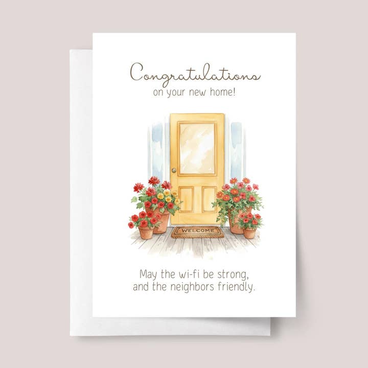 Housewarming Card for First Home with Yellow Door for wholesale by Design Sprinkles