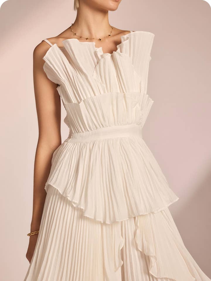Strut & Bolt - Wholesale Dress - Women's - Pleated Layered Ruffle Long Dress6