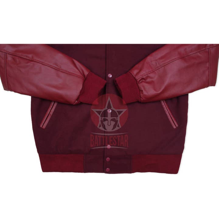 Battlestar Clothing & Gear Co - Wholesale Varsity/Baseball Jacket - Men's - Maroon Wool Leather Trendy Varsity Baseball Jacket