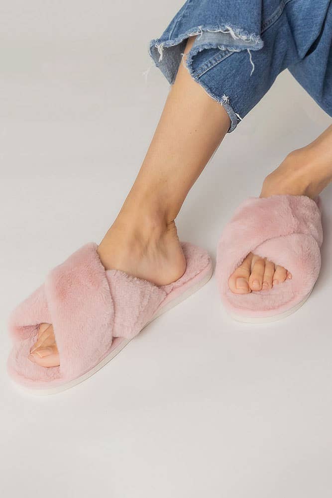 Hana - Wholesale Slippers - Women's - Solid Cross Faux Fur Slippers10