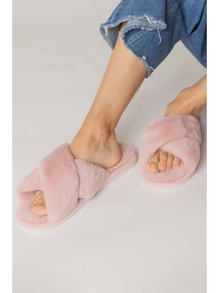 Hana - Wholesale Slippers - Women's - Solid Cross Faux Fur Slippers10