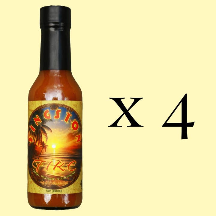 Kingston Fire Scotch Bonnet Hot Sauce Discounted 4 pack for wholesale by Sauce Daddy Hot Sauce LLC