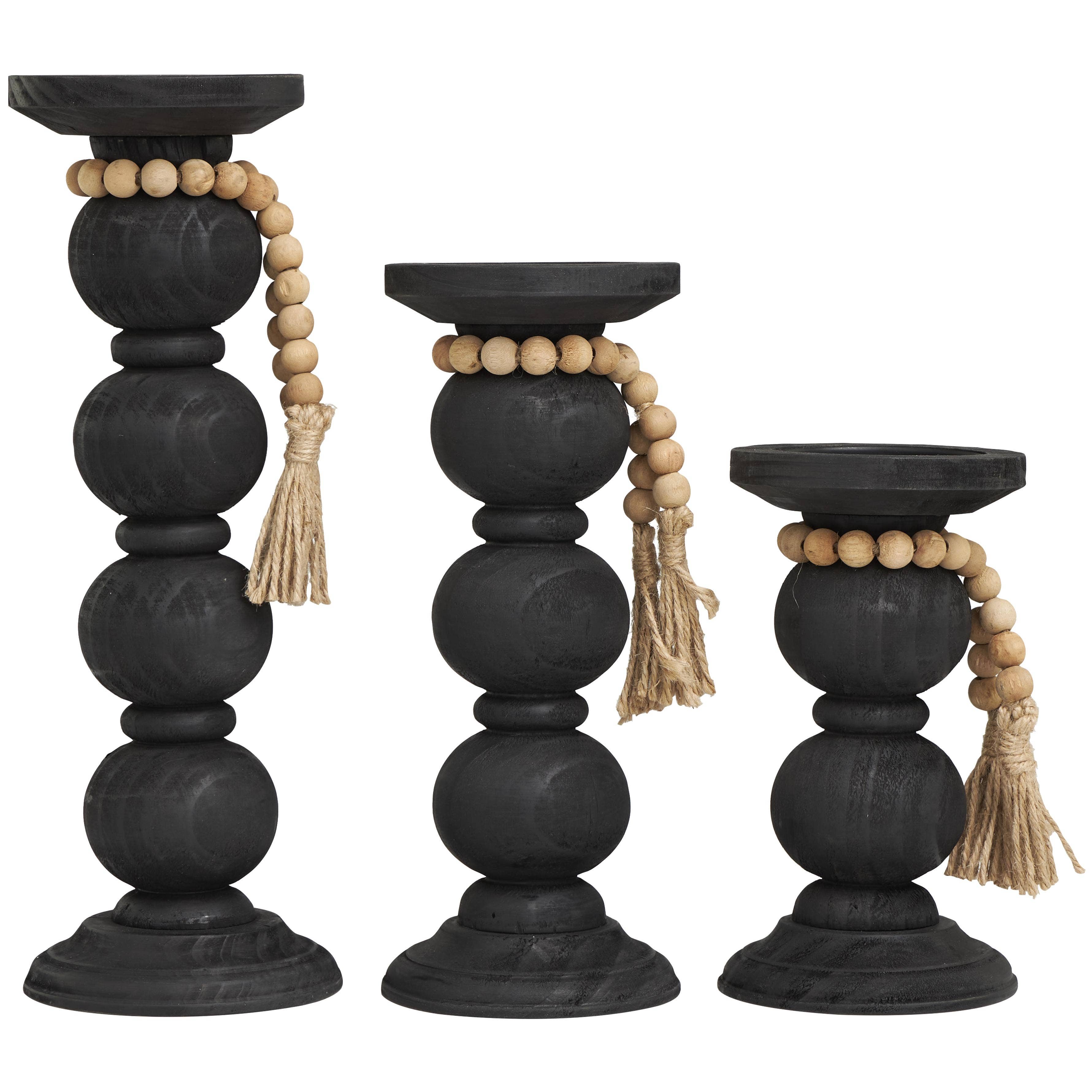 Deco Marché - Wholesale Candle Holder - Bohemian Black Wood Candle Holder Set4