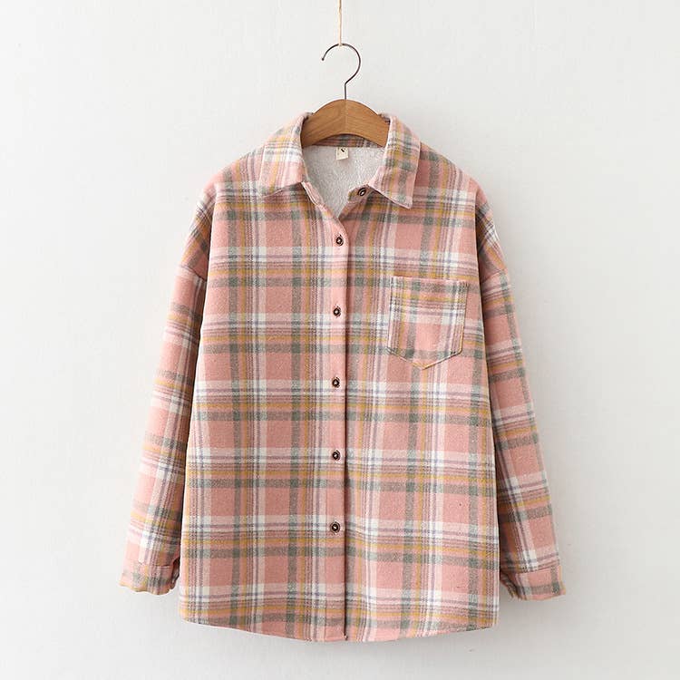 Rosa Clothing - Wholesale Shirt Jacket/Shacket - Women's - Plaid warm fleece lined button shirt jacket Shacket14