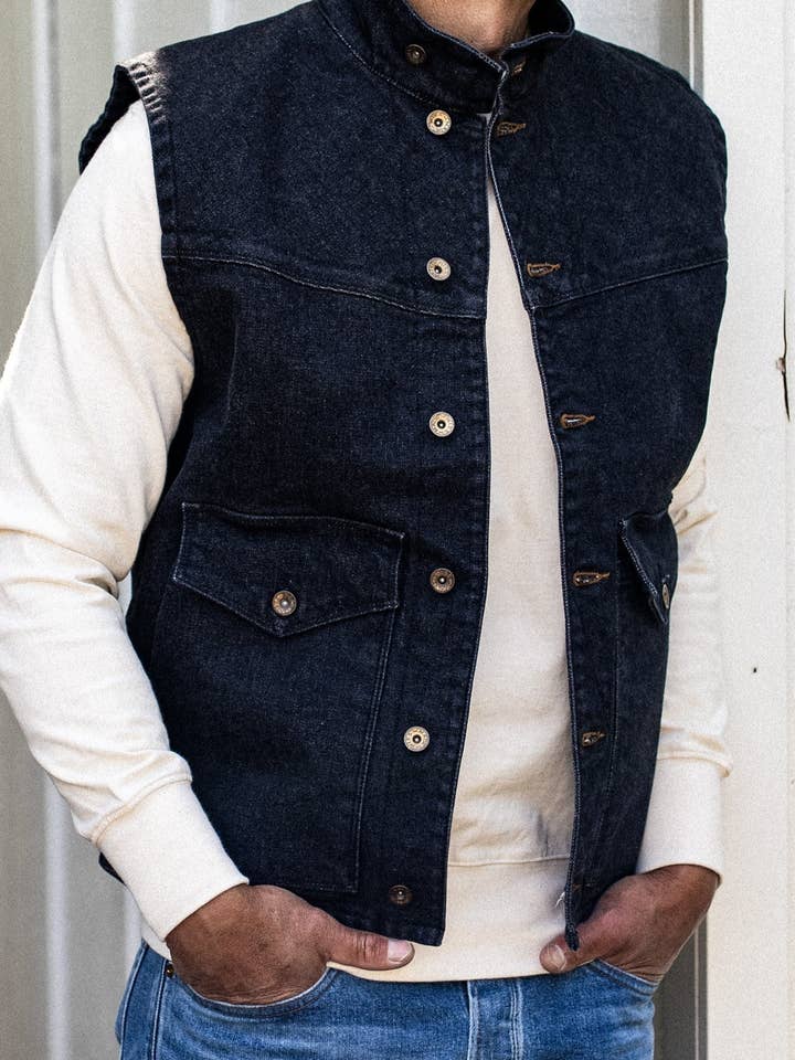 James Vest | Black 14oz Broken Twill Denim for wholesale on Faire4