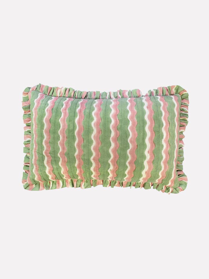 Cotton Quilted Frill Cushion | Whirly | Mint | Small for wholesale by YONDER.