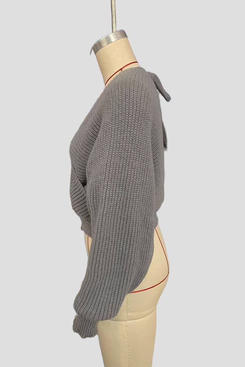 GREY V-Neck Cross-Over Sweater for wholesale on Faire5