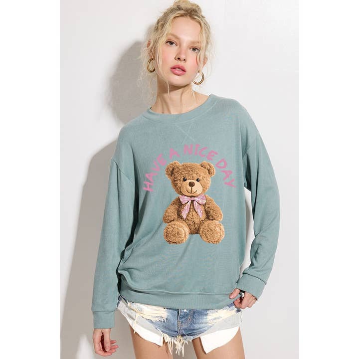 Phil Love - Wholesale Grafisch sweatshirt - Dames - Teddybeer Print Zachte Sweatshirts Losse Pasvorm Top2