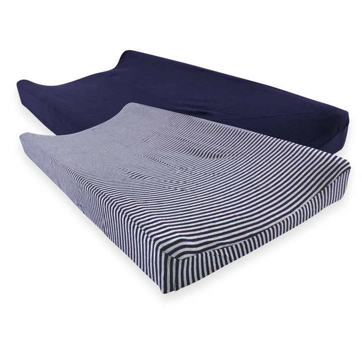 Touched by Nature Organic Cotton Changing Pad Cover, Navy Heather Gray for wholesale by BabyVision