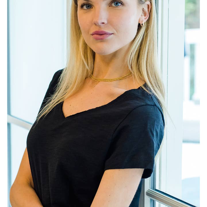 Short Sleeve MESSY V Tee in Black Slub for wholesale by erin gray