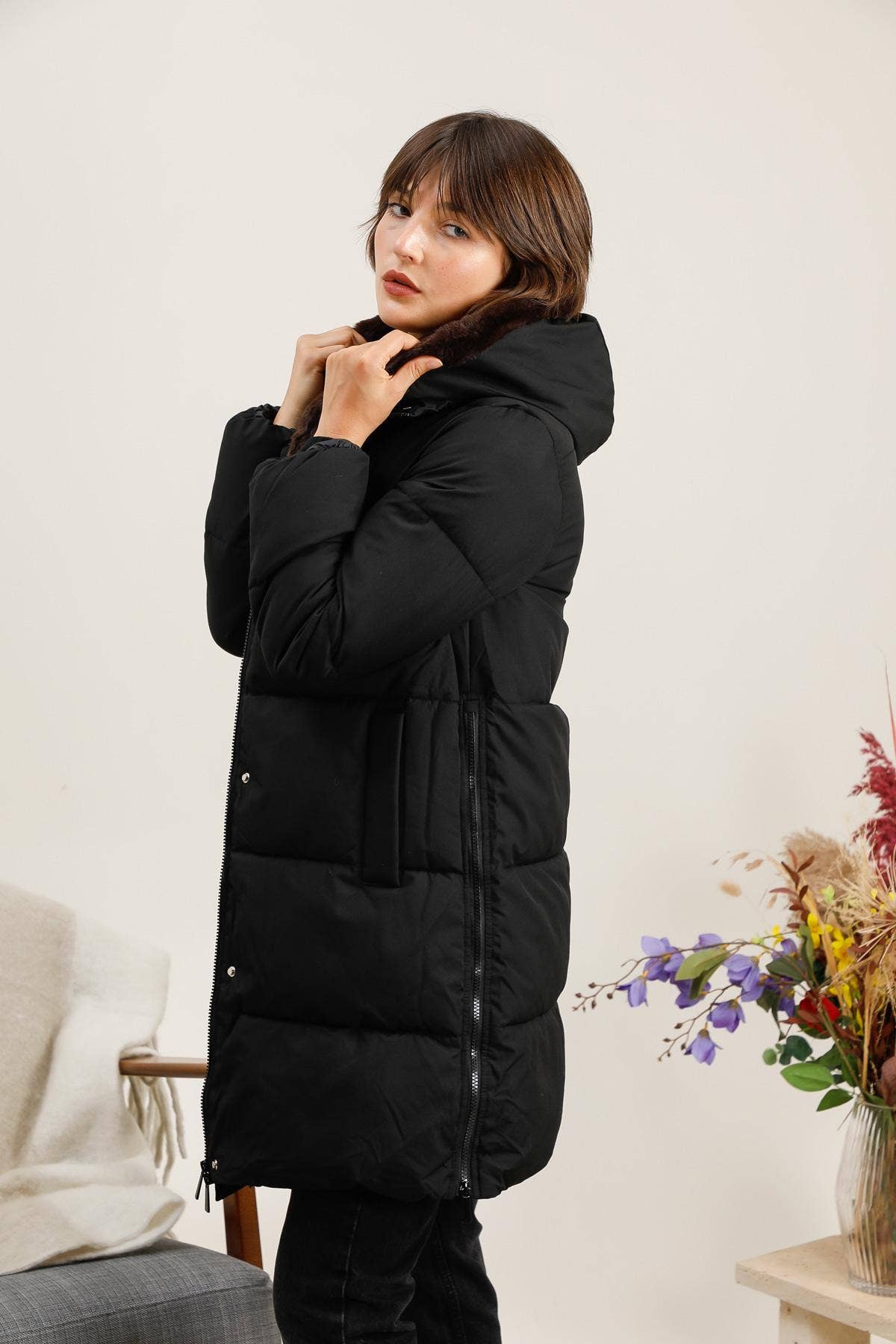 Attrait Paris – wholesale Puffer jacket – Women’s – Long waterproof down jacket with removable fur6