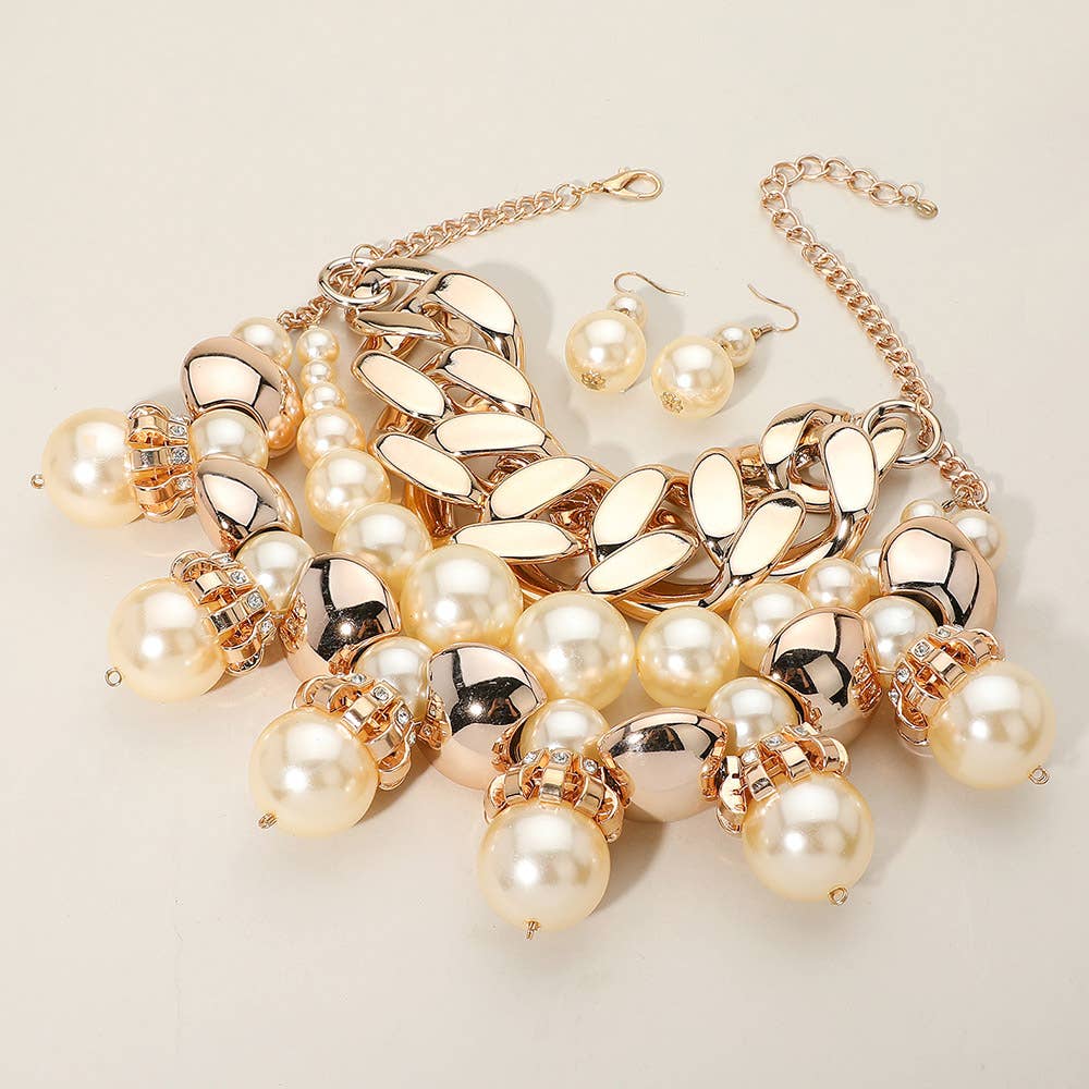 Sensibling Corp. - Wholesale Halskettingen - Chunky ketting met parel bib-halsketting0