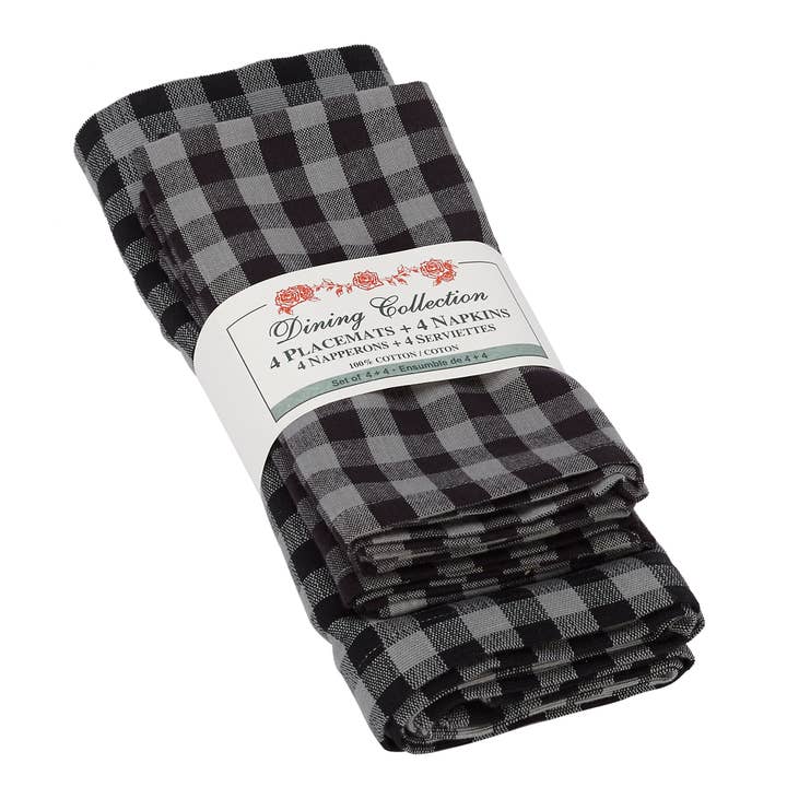 Placemats 4 + 4 Napkins Set - Buffalo Grey Plaid for wholesale by Accent Linen