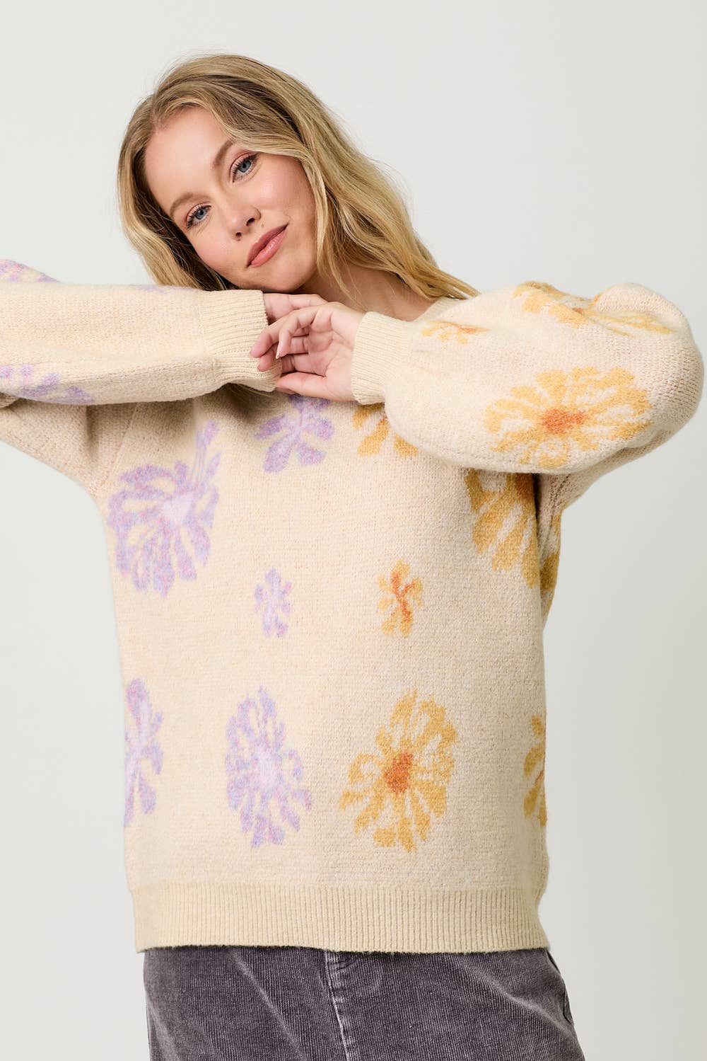 Mystree - Wholesale Knit Sweater - Women's - 60727 Floral Pullover Sweater