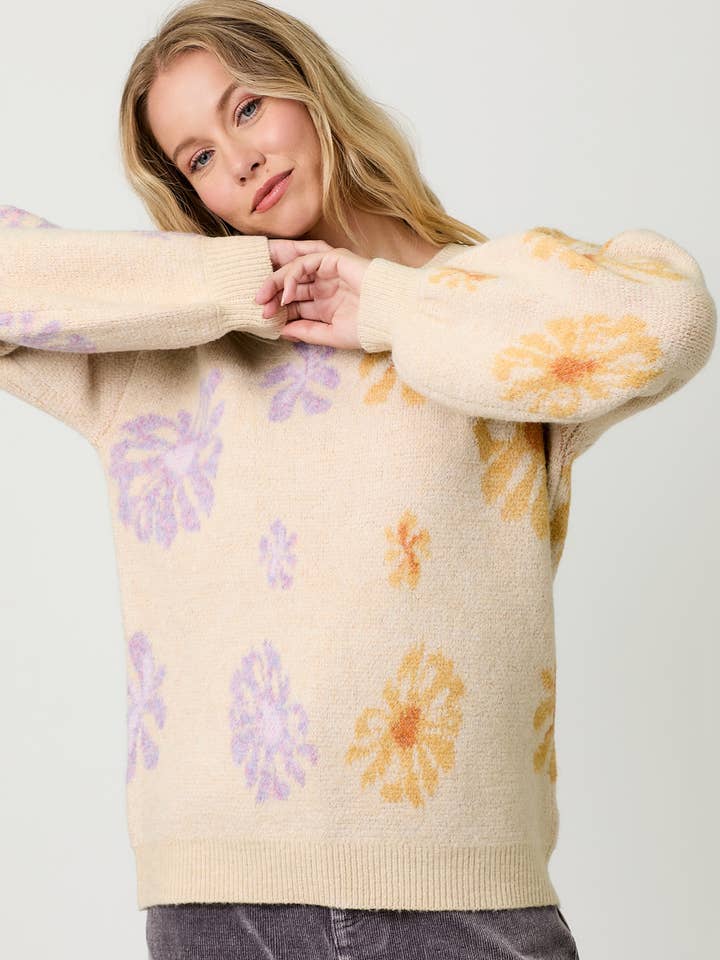 60727 Floral Pullover Sweater for wholesale by Mystree