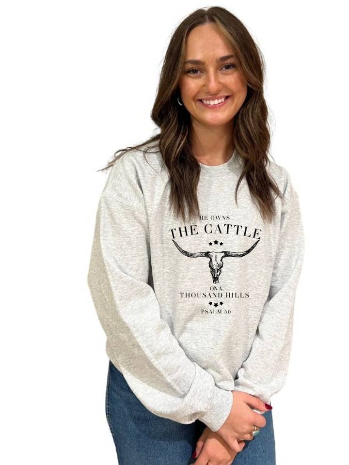 He Owns The Cattle Crewneck for wholesale by Bar A Apparel