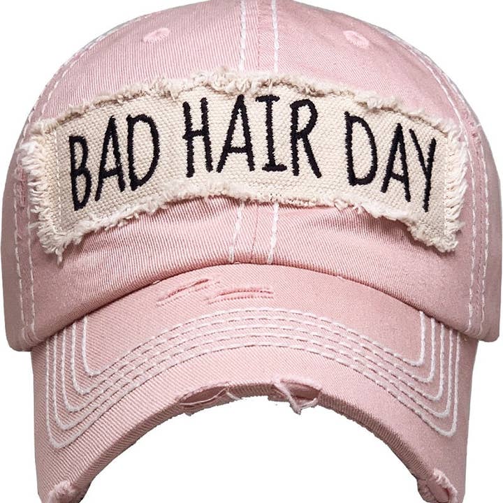 MiMi Wholesale - Wholesale Baseball Cap - Women's - KBV1073 'BAD HAIR DAY' Distressed Cotton Cap