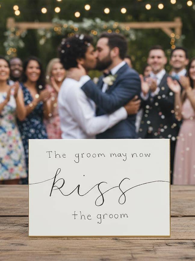 Carte de mariage pour couple gay, design peint à la main à l'aquarelle pour la vente par Modern Affection Prints