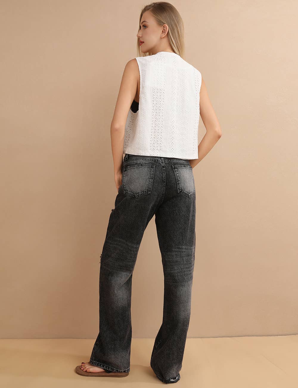 Sweetkama - Vente Jean – femme - Pantalon en jean à jambe droite à taille haute pour tous les jours | Jeans SKP67336