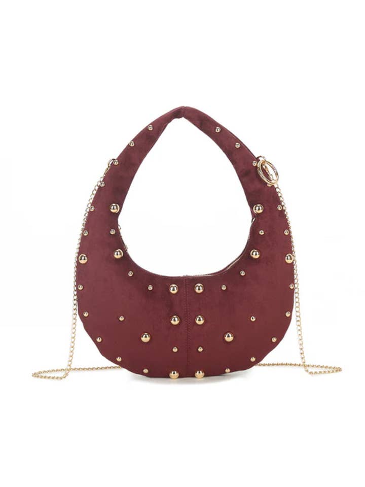 Cherry Red Oval Studded Shoulder Bag for wholesale by Aftershock London