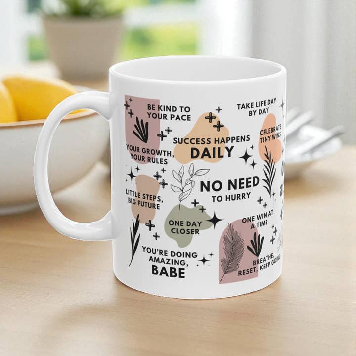 EMESLY - Wholesale Coffee Mug - One Day at a Time Motivational Ceramic Coffee Mug; 11oz/15oz2