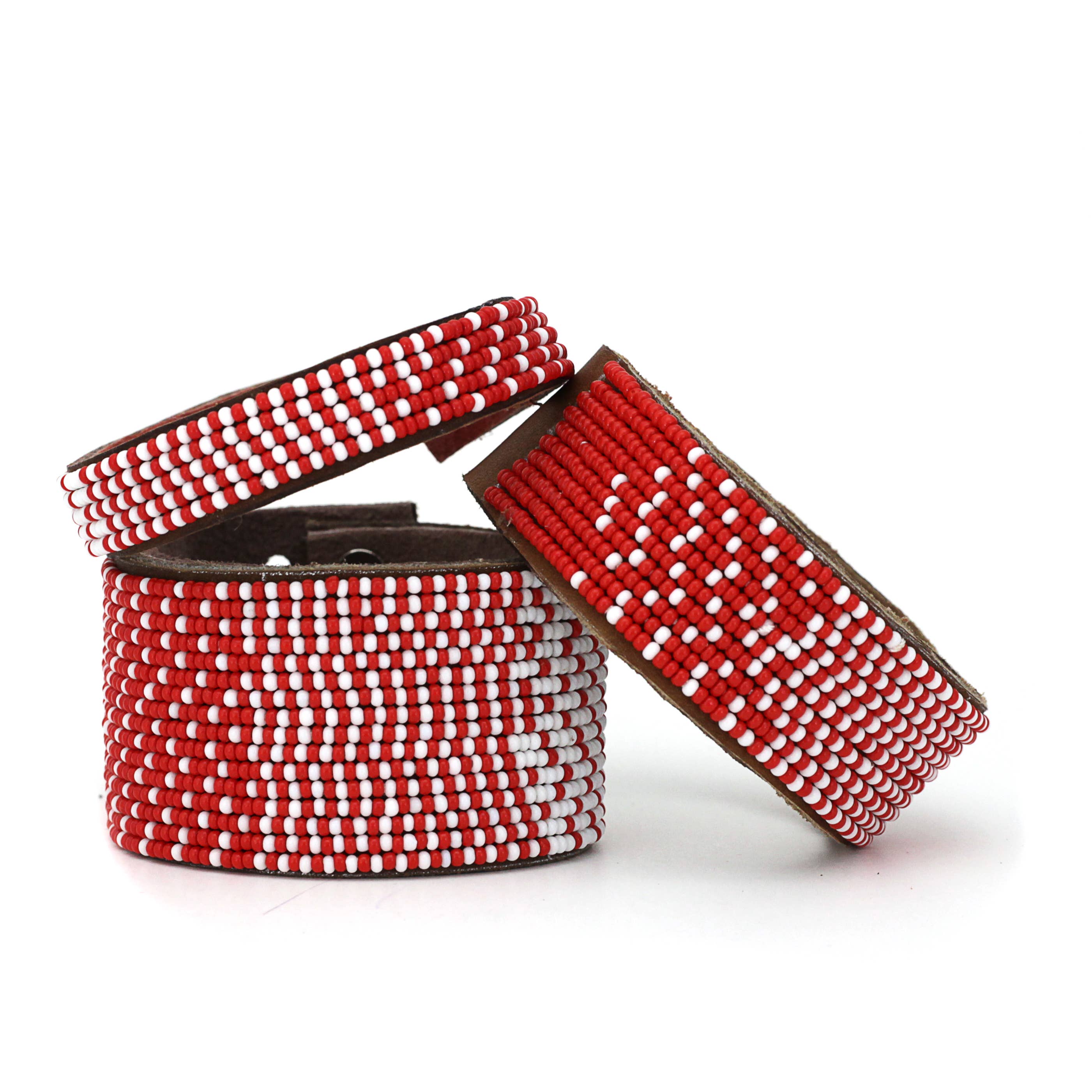 Swahili Coast - Wholesale Cuff Bracelet - Small Red and White Ombre Leather Cuff2