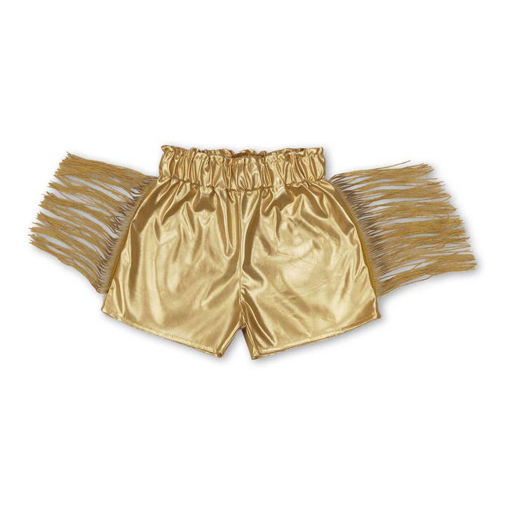 Gold leather tassels baby girls shorts for wholesale by Yawoo Garments
