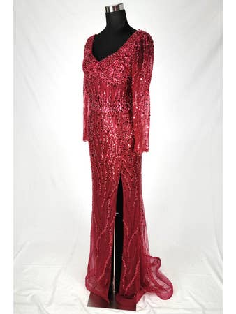 Chicas - Wholesale Dress - Women's - Long Dress With Sleeves, Beading, and Sequins. C353