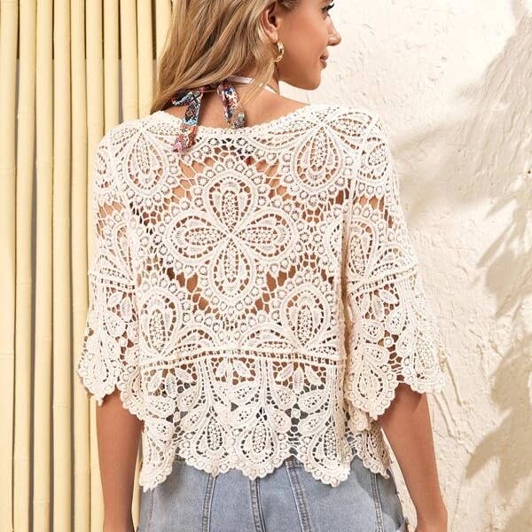 Hope & Sunshine - Wholesale Cardigan - Women's - Crochet Lace Knit Pullover Cardigan