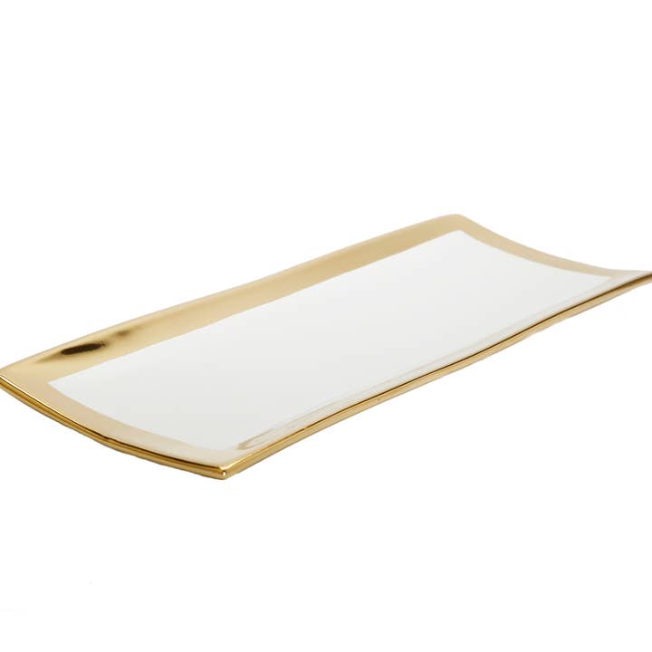 VIVIENCE - Vendita all'ingrosso Vassoi decorativi - Vassoio rettangolare bianco con bordi dorati4