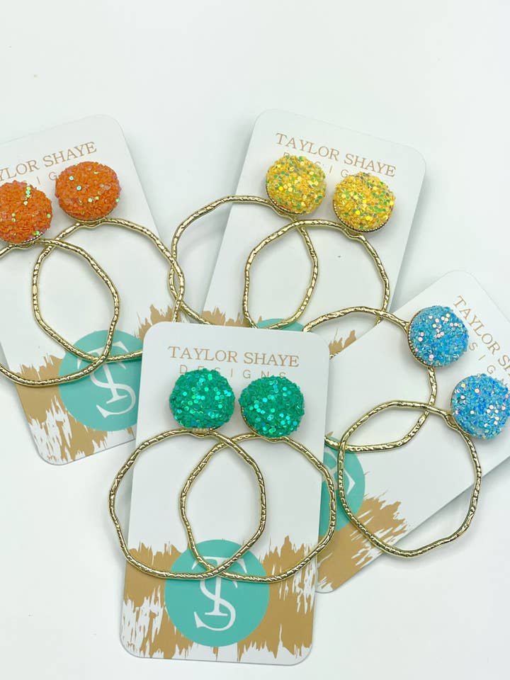 Spring Glitzer Top Creolen für den Großhandel von Taylor Shaye Designs