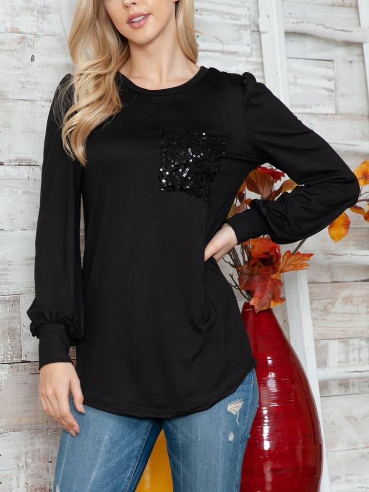 Top con tasca in paillettes per la vendita all'ingrosso da parte di aa24