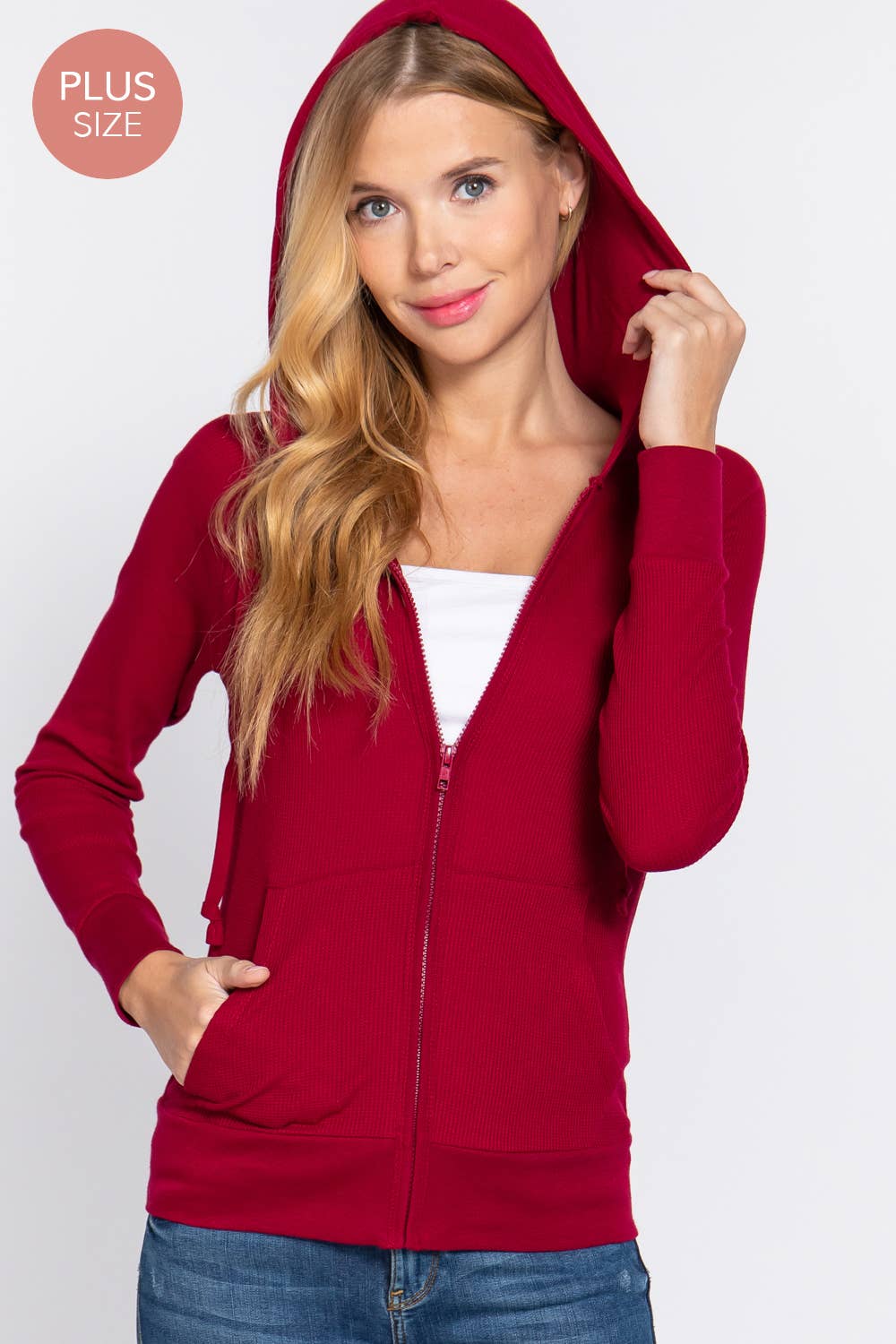 Active Basic | Active USA - Vendita all'ingrosso Felpa con cappuccio - Donna - [TAGLIA FORTE] Giacca Termica con Cappuccio a Maniche Lunghe e Tasca a Marsupio7