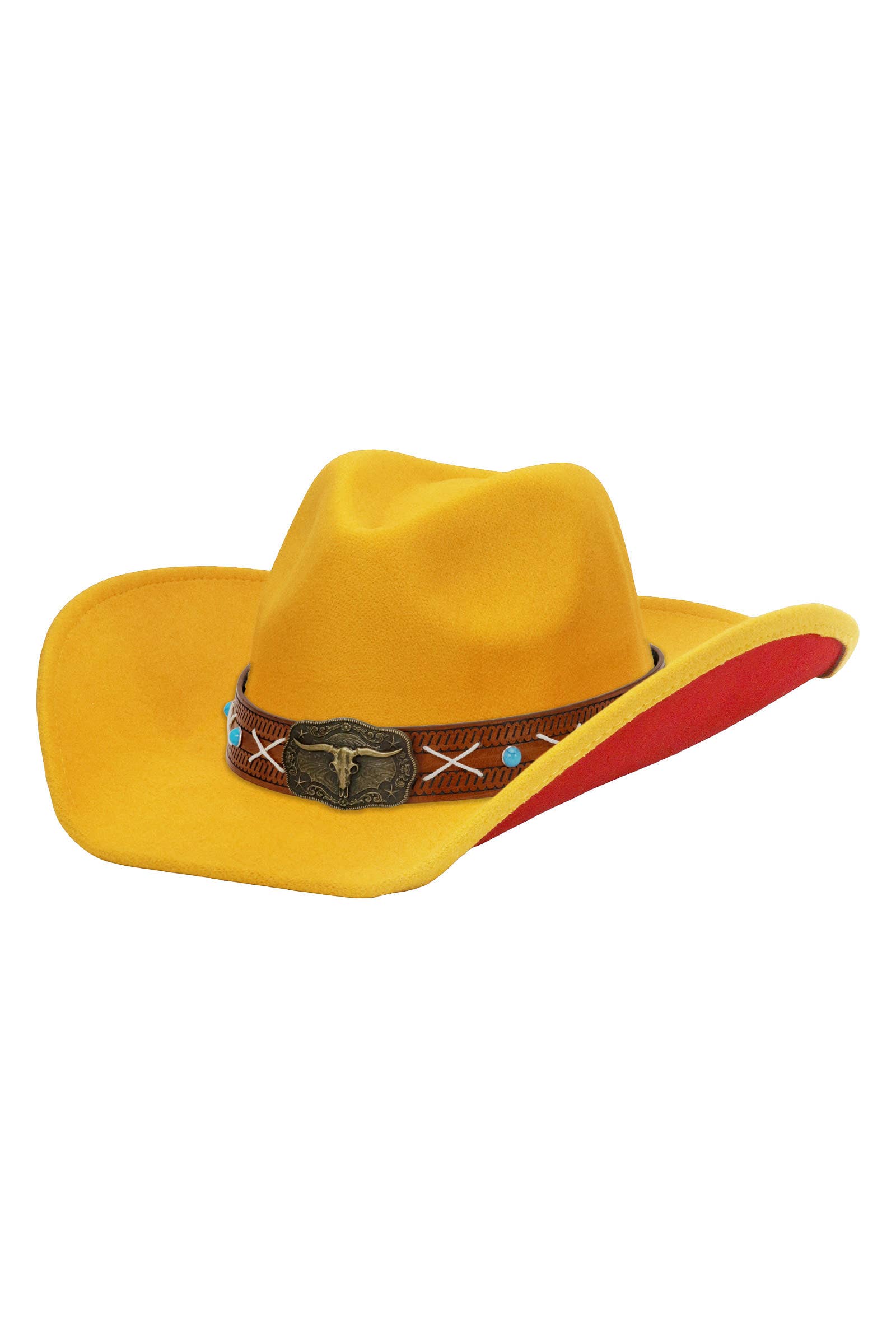 Cap Zone - Wholesale Cowboy Hat - Unisex - Longhorn Stitch Belt Two Tone Felt Cowboy Hat6