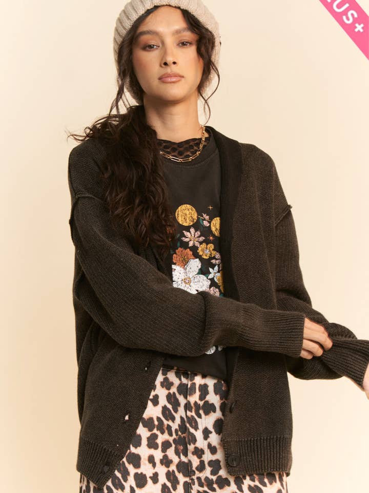 Davi & Dani - Wholesale Cardigan - Women's - PLUS SHAWL COLLAR BUTTON FRONT KNIT CARDIGAN