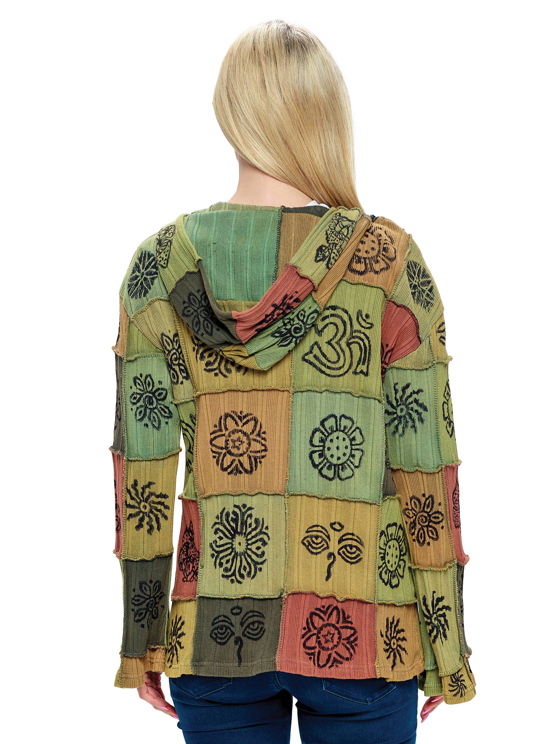 Gray Hooded Jacket Hippie Patchwork Hand Printed for wholesale on Faire5