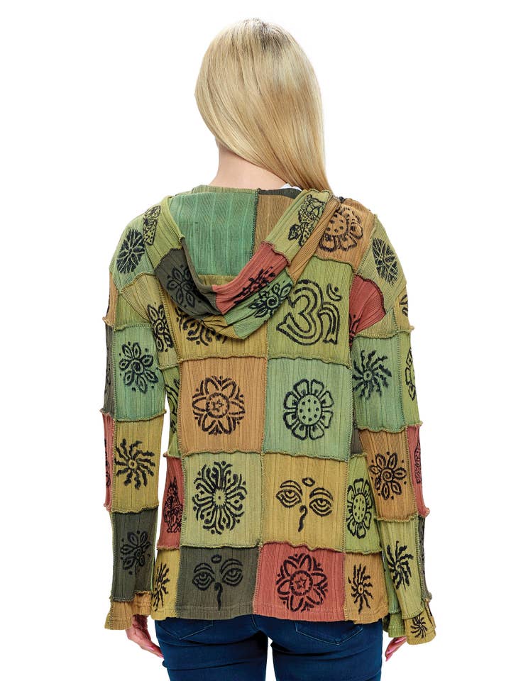 Gray Hooded Jacket Hippie Patchwork Hand Printed for wholesale on Faire5