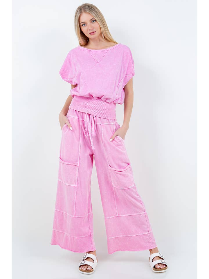 J.Her - Wholesale Pants - Women's - BEST Mineral Wash Wide leg Cropped pants HP552421