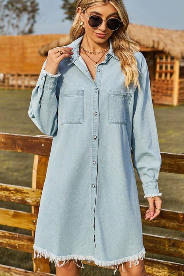 Aria Romance - Wholesale Dress - Women's - Fur-Trim Denim Shirt Dress1