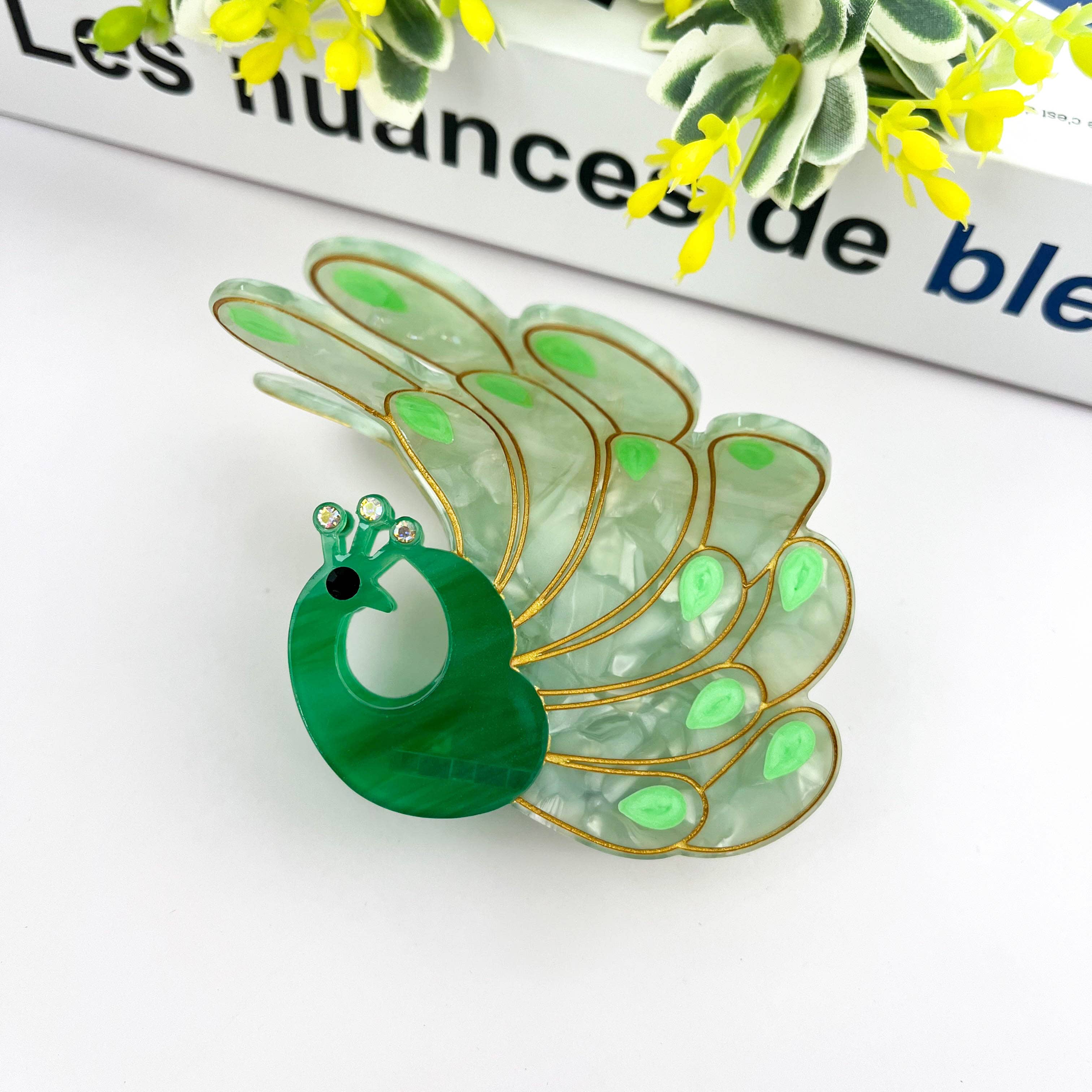 TheDivaSoap – Großhandel Haarclip – Damen – Pfauen-Acetat-Haarspange, Tier-Haarspange1