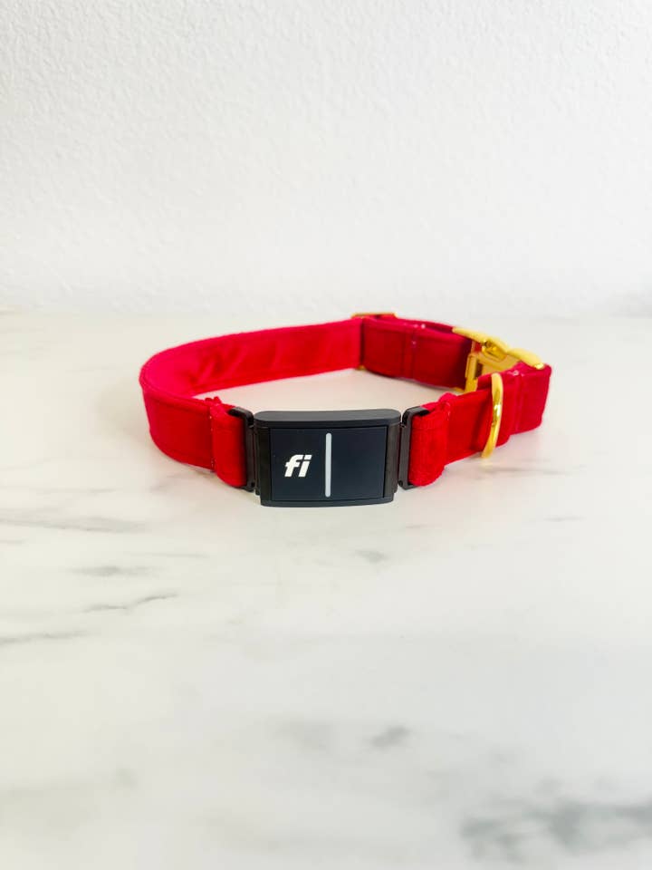 Coleira Compatível Velvet Red Fi por atacado de Peached Pups