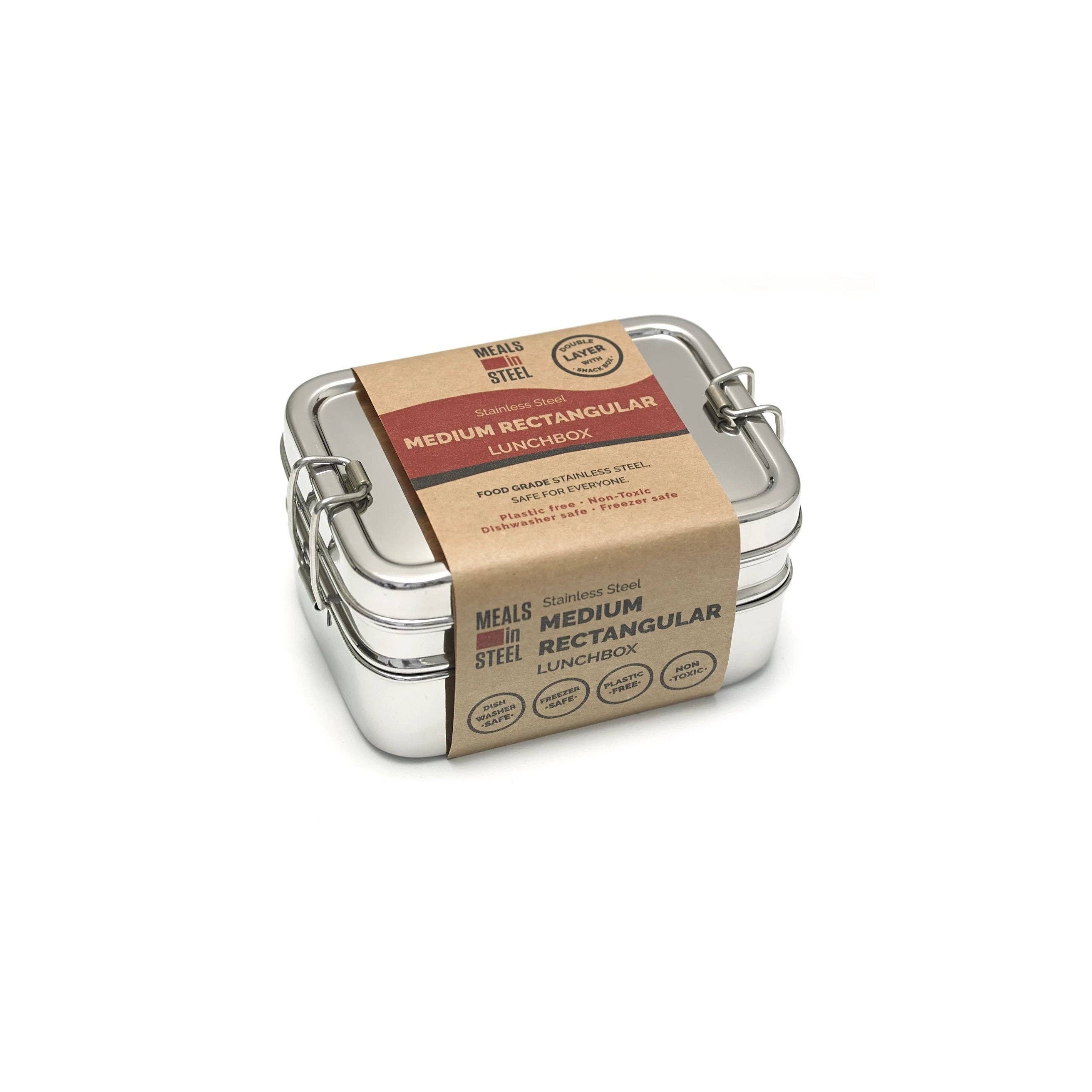 Meals in Steel - Wholesale Lunch bag/box - Medium Lunch Box Twin Layer Rectangular - Stainless Steel