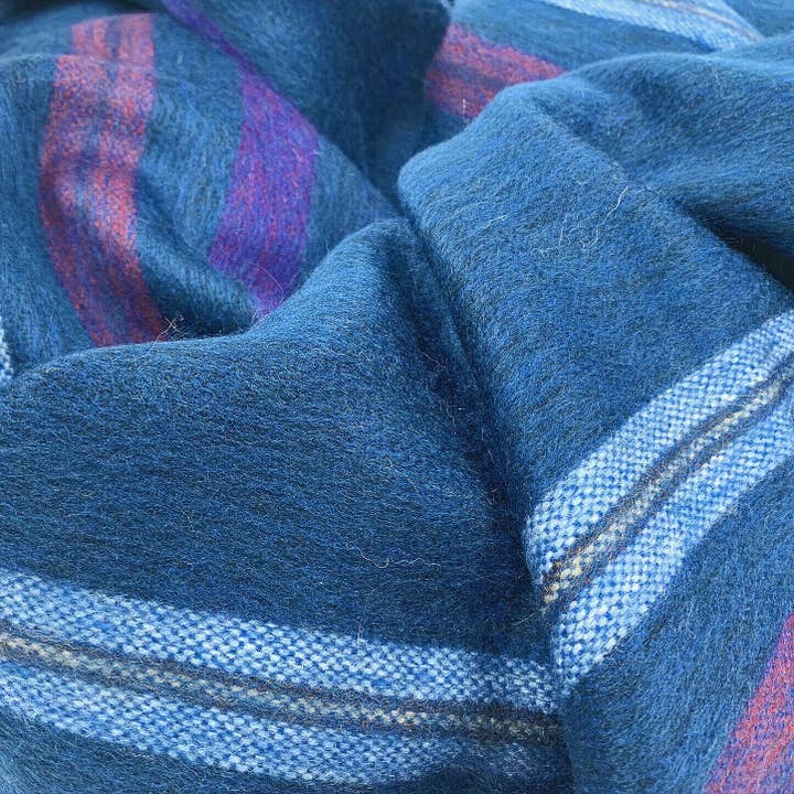 ECUALAMA - Wholesale Throw Blanket - Dark Blue Purple Striped Alpaca Wool Blanket Queen Bed Throw