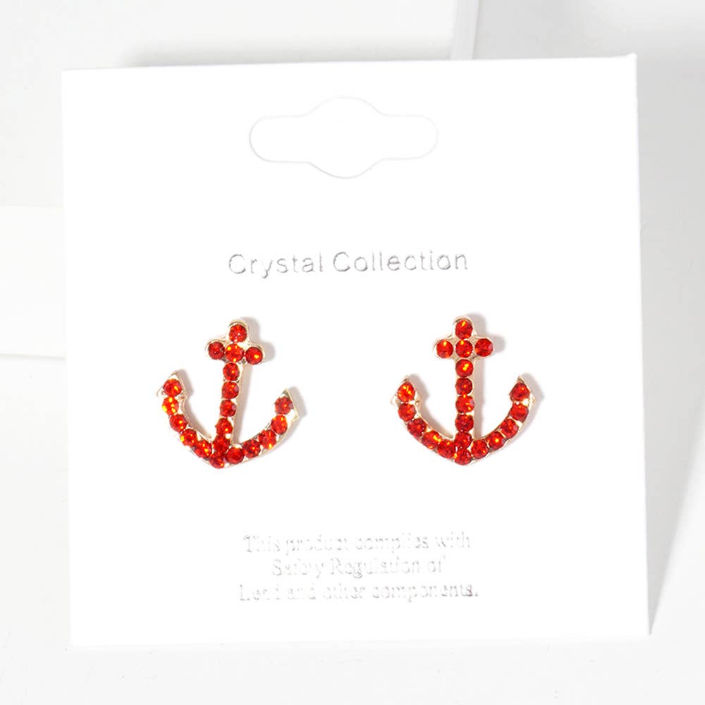 Sensibling Corp. - Venta al por mayor Pendientes de botón/aretes de poste - Pendientes de botón con ancla pavimentada de cristal de imitación.29