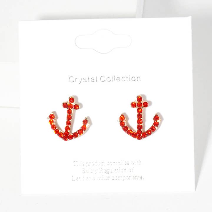 Sensibling Corp. - Venta al por mayor Pendientes de botón/aretes de poste - Pendientes de botón con ancla pavimentada de cristal de imitación.29