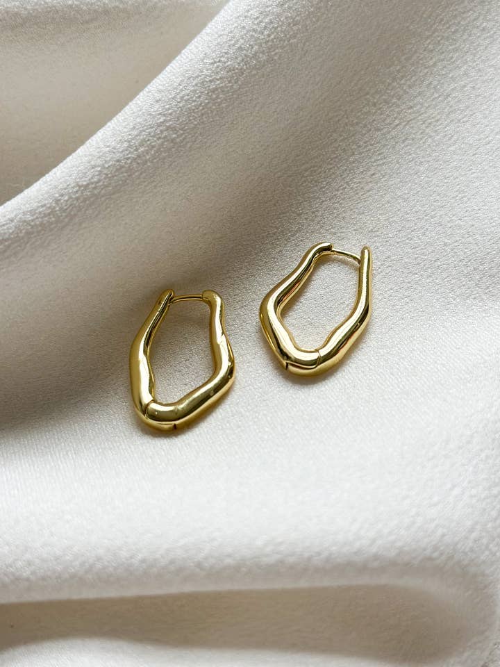 18k Brushed Gold Asymmetric Hoop Earrings for wholesale by Ellis Grey Jewellery