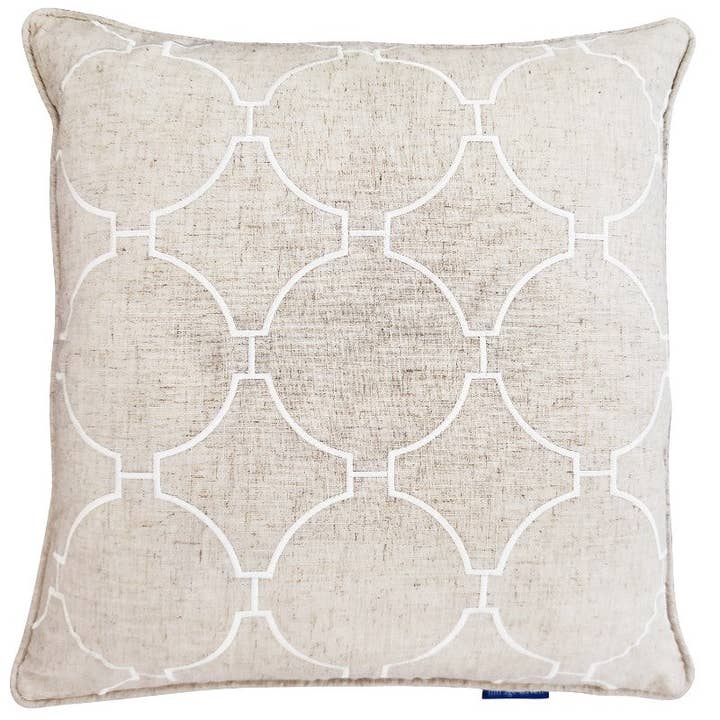 QUINNS White Hampton Link Linen Cushion Cover 50 cm by 50 cm for wholesale by Mirage Haven