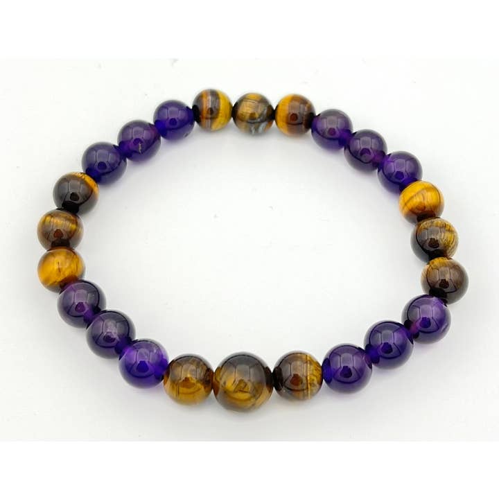 Tiger Eye & Amethyst Beaded Bracelet - Wrist Mala - 8mm for wholesale by Namu Baru Inc.