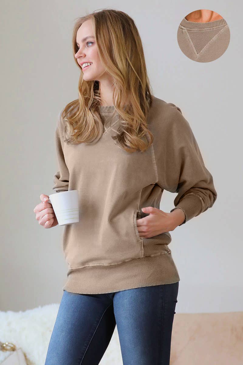 42POPS - Wholesale Sweatshirt - Women's - ',,,, Washed French Terry Pullover With Side Pockets23
